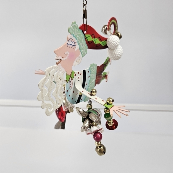 VINTAGE Karen Rossi Fanciful Flights Santa Golfer Silvestri Beaded Ornament Golf - Picture 1 of 7